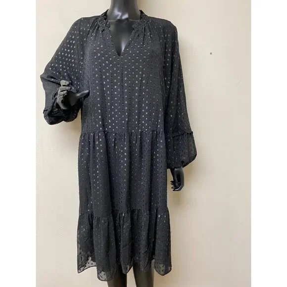 MSK Dresses Msk Womens Black Split Neck Chiffon Long Sleeve